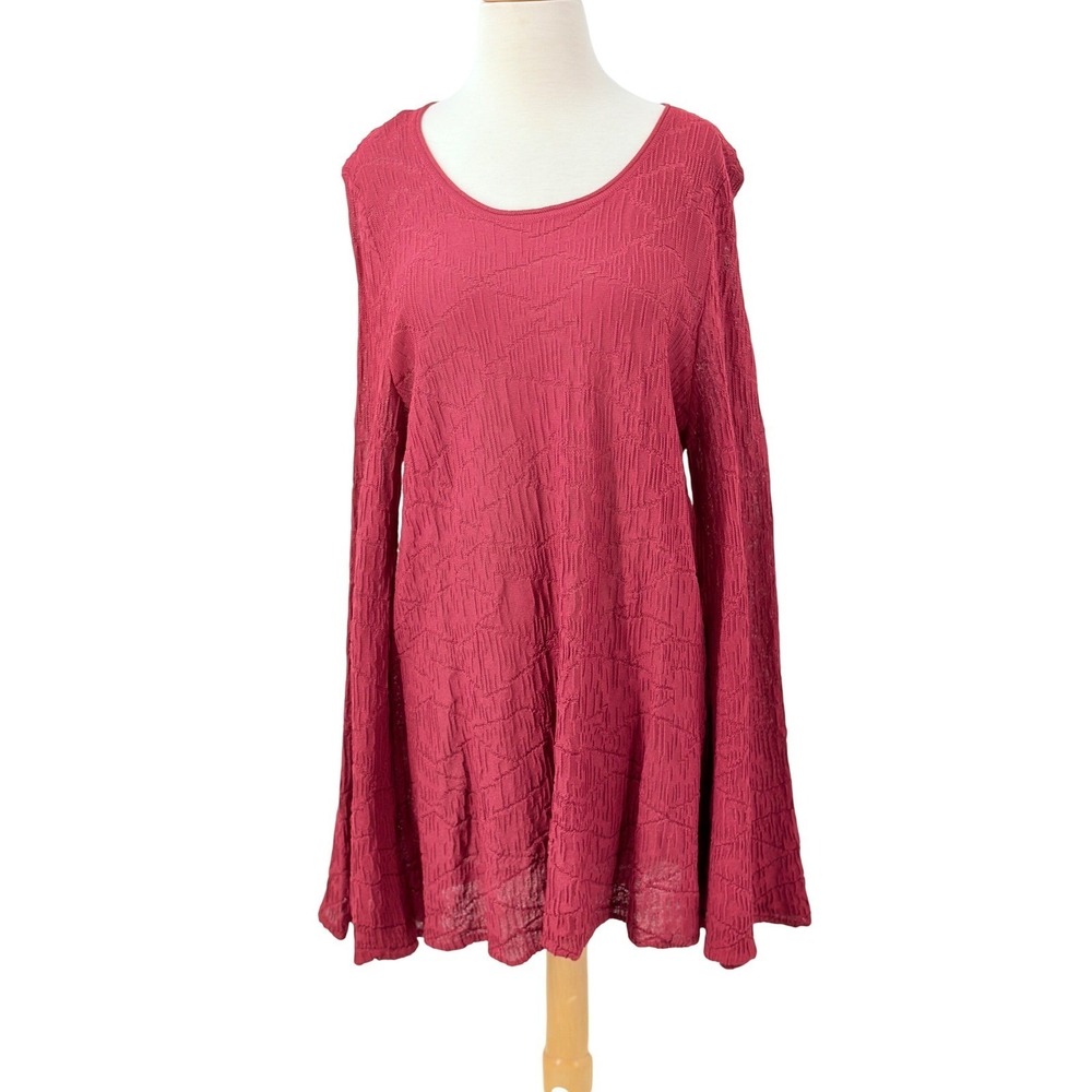 Umgee Womens Burgundy Textured Knit Long Sleeve Scoop Neck Tunic Dress Size M